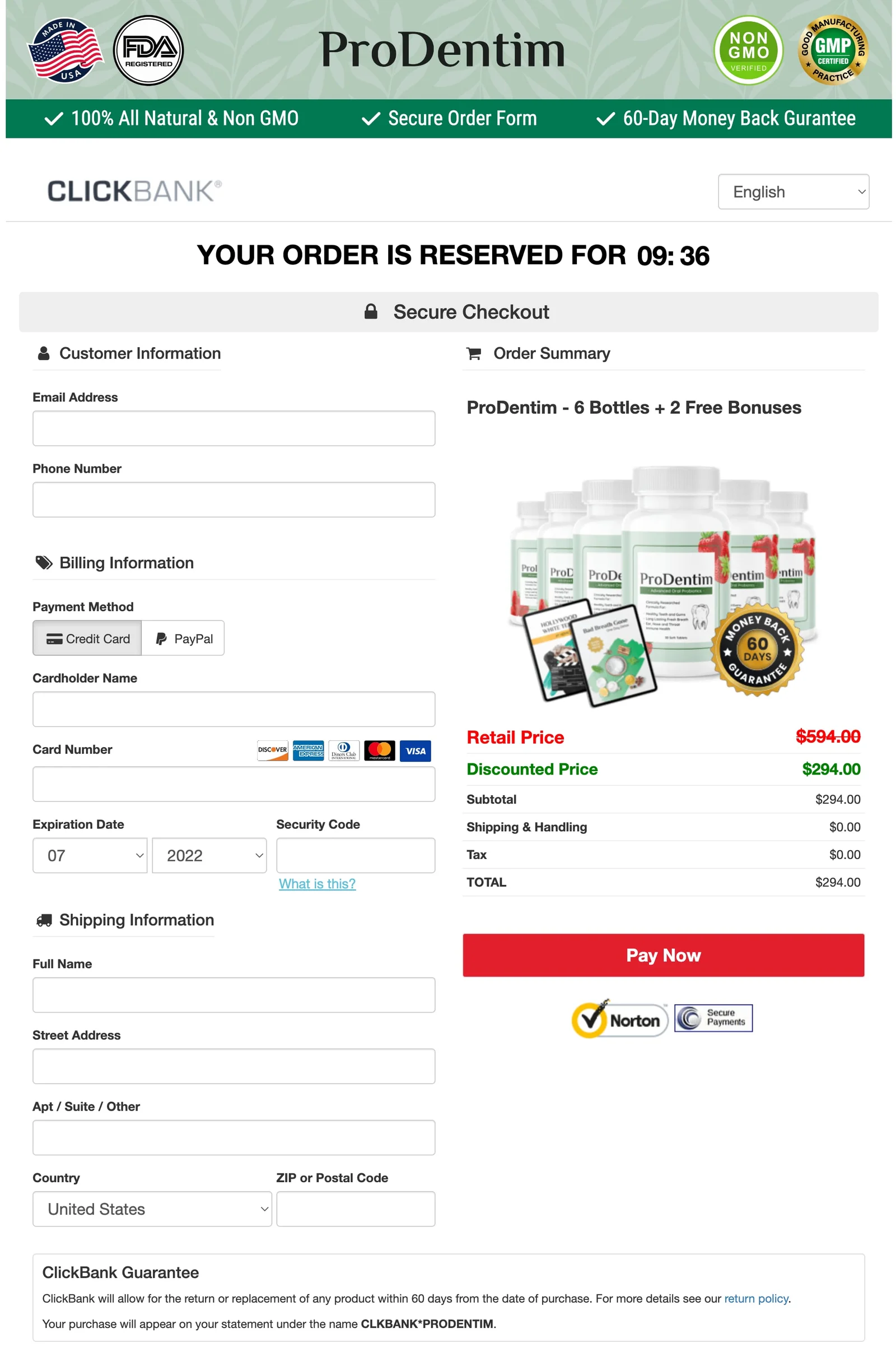 Pro Dentim secure order page